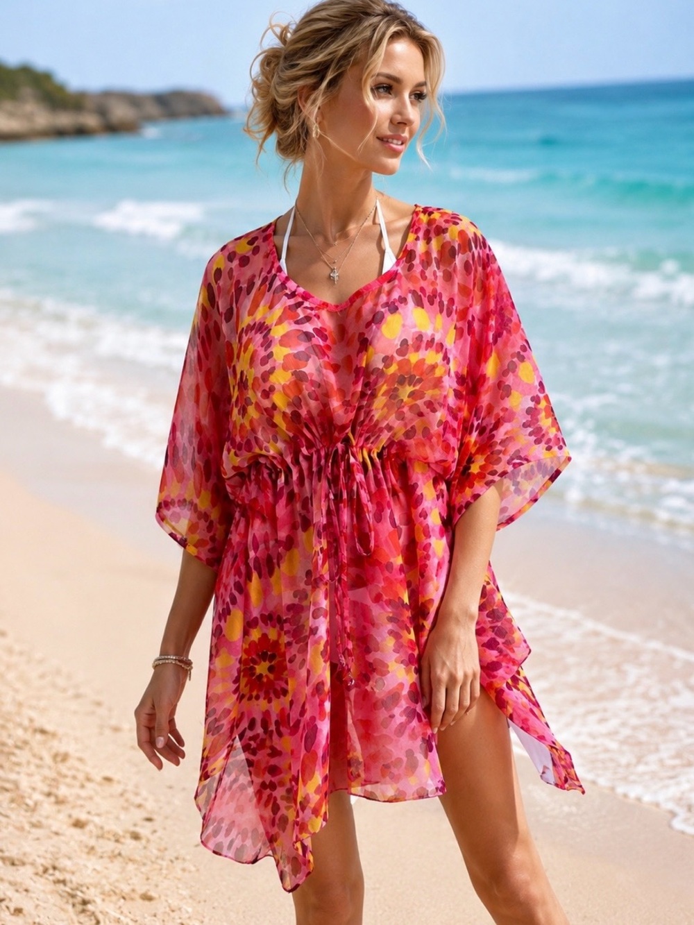SUNFLOWER brand pink print beach coverup NWT
